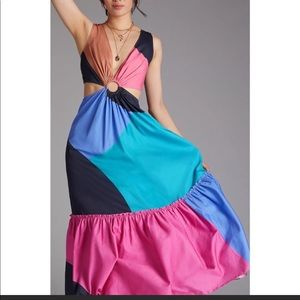 Flounced cut out maxi dress Anthropologie